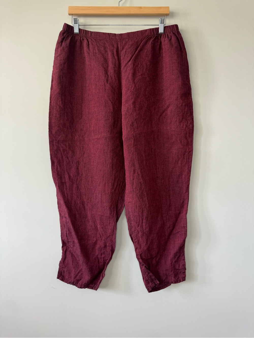 Flax Linen tapered wide leg pull on pants cropped Large Lagenlook